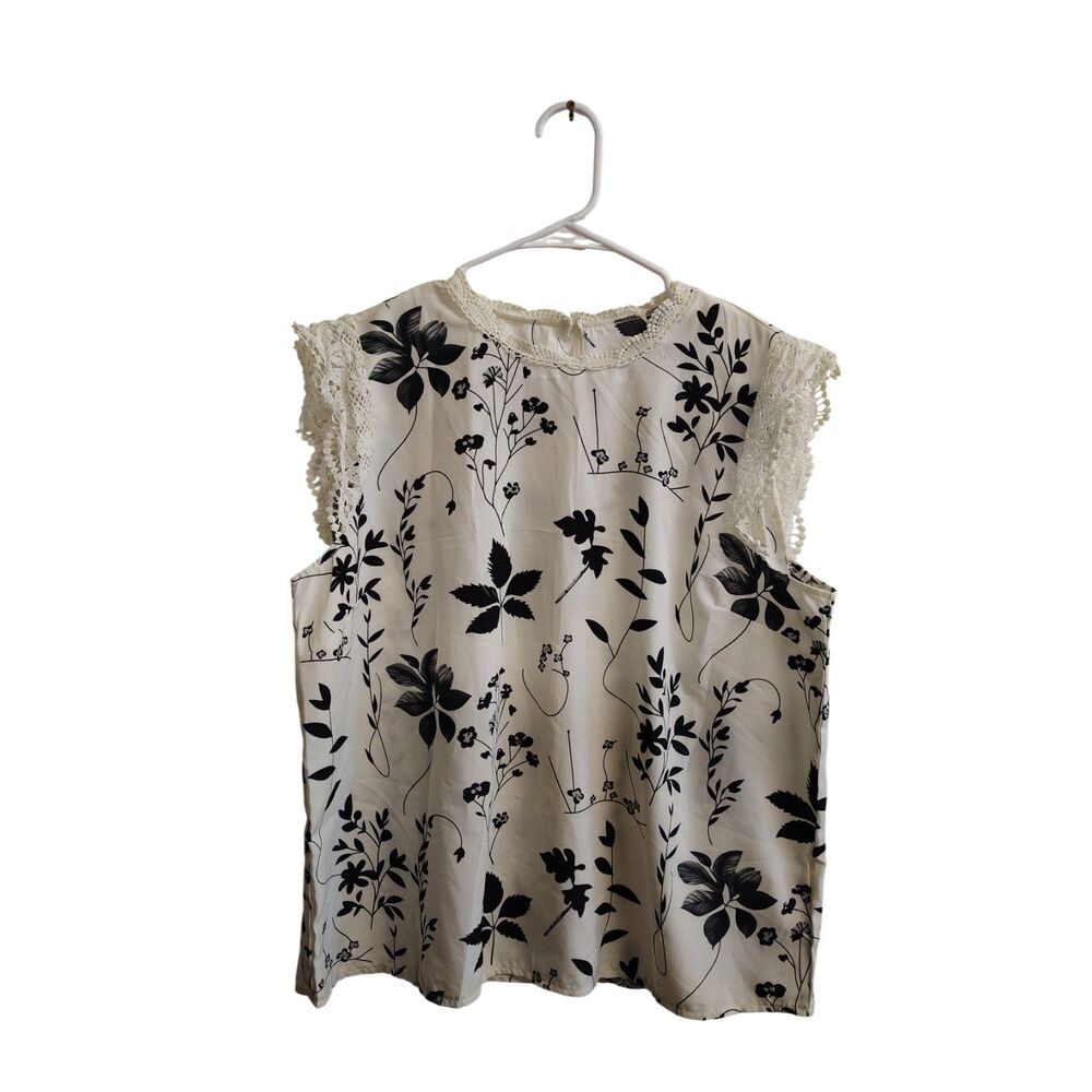 SHEIN 1xl Women's White and Blue Floral Print Sleeveless Blouse‎